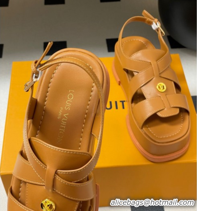 Sophisticated Louis Vuitton Maya Flatform Sandals 5cm in Calf Leather Brown 2025 1ACYJL 0607055