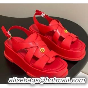Grade Louis Vuitton Maya Flatform Sandals 5cm in Calf Leather Red 2025 1ACYJL 0607057
