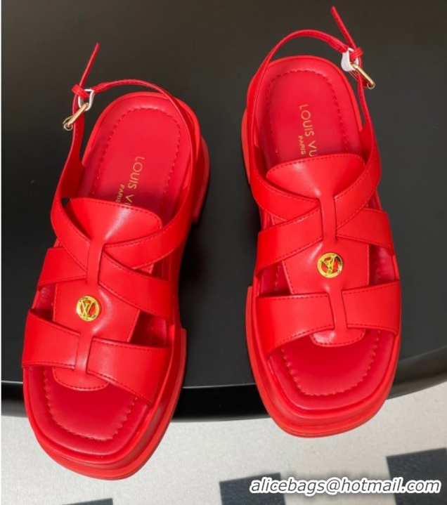 Grade Louis Vuitton Maya Flatform Sandals 5cm in Calf Leather Red 2025 1ACYJL 0607057