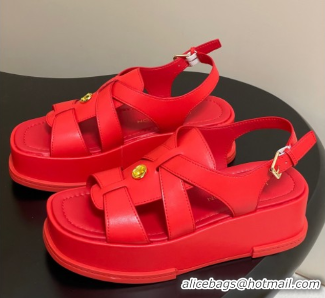 Grade Louis Vuitton Maya Flatform Sandals 5cm in Calf Leather Red 2025 1ACYJL 0607057
