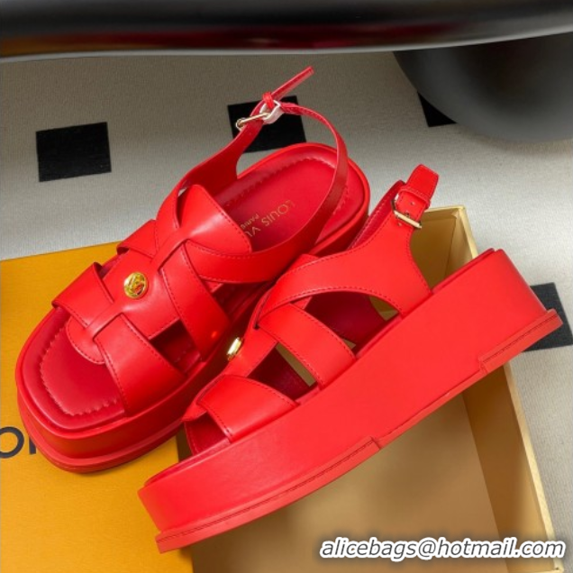 Grade Louis Vuitton Maya Flatform Sandals 5cm in Calf Leather Red 2025 1ACYJL 0607057