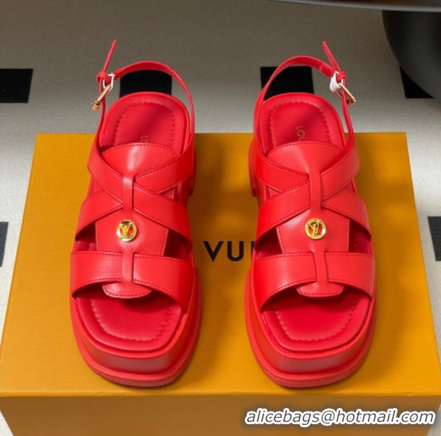 Grade Louis Vuitton Maya Flatform Sandals 5cm in Calf Leather Red 2025 1ACYJL 0607057