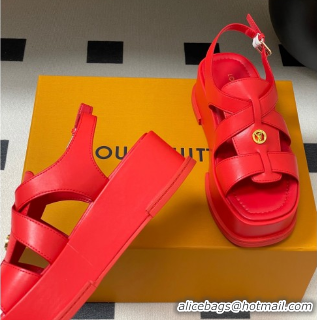 Grade Louis Vuitton Maya Flatform Sandals 5cm in Calf Leather Red 2025 1ACYJL 0607057