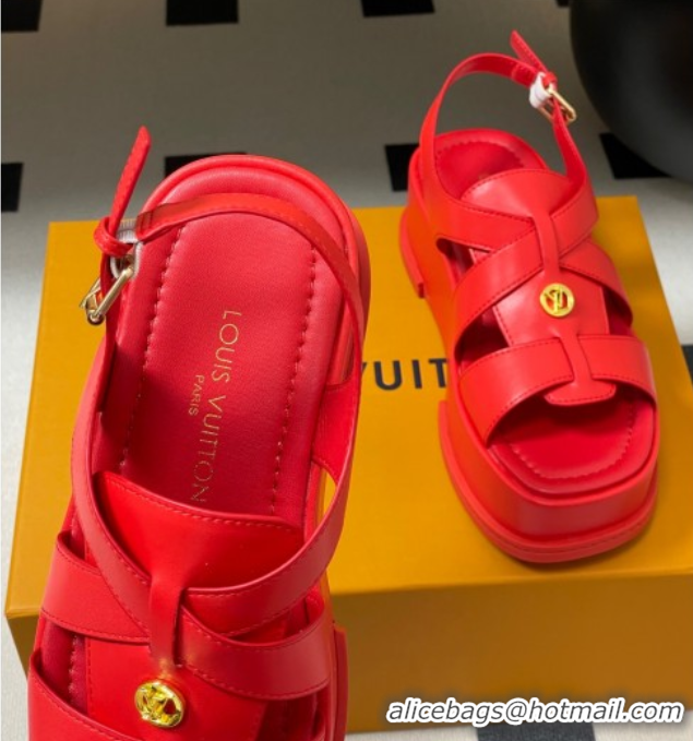 Grade Louis Vuitton Maya Flatform Sandals 5cm in Calf Leather Red 2025 1ACYJL 0607057