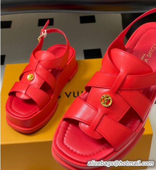 Grade Louis Vuitton Maya Flatform Sandals 5cm in Calf Leather Red 2025 1ACYJL 0607057
