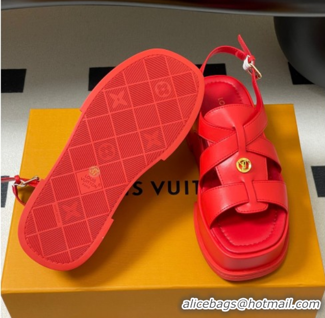 Grade Louis Vuitton Maya Flatform Sandals 5cm in Calf Leather Red 2025 1ACYJL 0607057