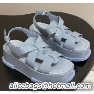 Low Cost Louis Vuitton Maya Flatform Sandals 5cm in Patent Leather Light Blue 2025 1ACYJL 0607061