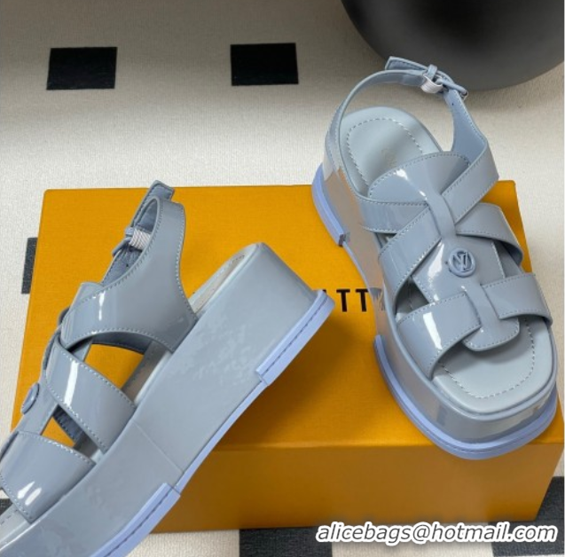 Low Cost Louis Vuitton Maya Flatform Sandals 5cm in Patent Leather Light Blue 2025 1ACYJL 0607061