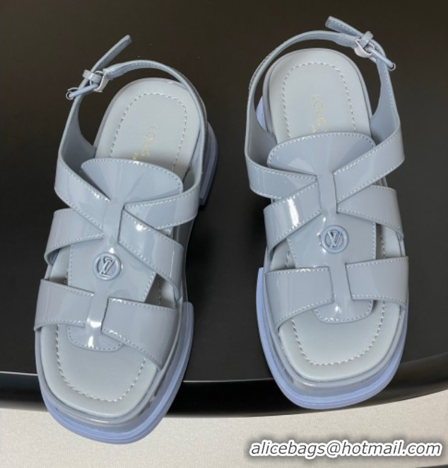 Low Cost Louis Vuitton Maya Flatform Sandals 5cm in Patent Leather Light Blue 2025 1ACYJL 0607061