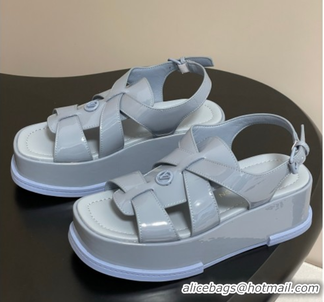 Low Cost Louis Vuitton Maya Flatform Sandals 5cm in Patent Leather Light Blue 2025 1ACYJL 0607061