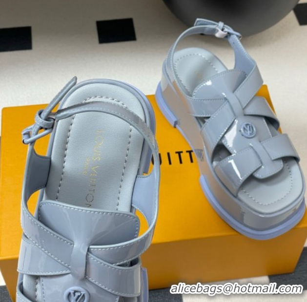 Low Cost Louis Vuitton Maya Flatform Sandals 5cm in Patent Leather Light Blue 2025 1ACYJL 0607061