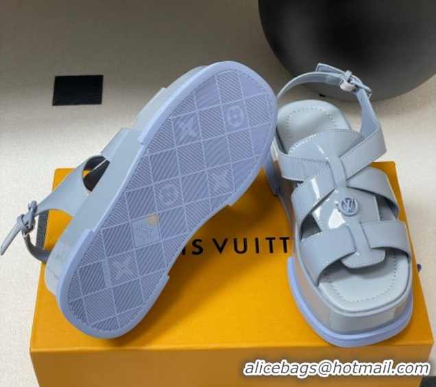 Low Cost Louis Vuitton Maya Flatform Sandals 5cm in Patent Leather Light Blue 2025 1ACYJL 0607061