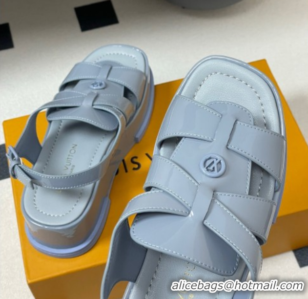 Low Cost Louis Vuitton Maya Flatform Sandals 5cm in Patent Leather Light Blue 2025 1ACYJL 0607061