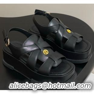Fashion Louis Vuitton Maya Flatform Sandals 5cm in Calf Leather Black 2025 1ACYJL 0607062