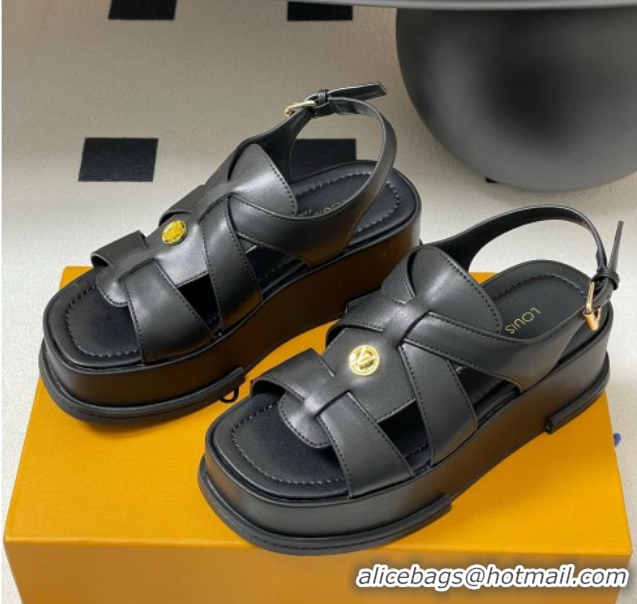 Fashion Louis Vuitton Maya Flatform Sandals 5cm in Calf Leather Black 2025 1ACYJL 0607062