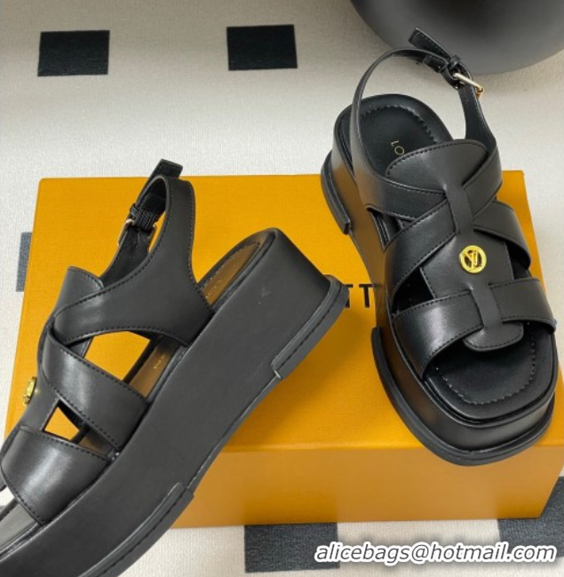 Fashion Louis Vuitton Maya Flatform Sandals 5cm in Calf Leather Black 2025 1ACYJL 0607062
