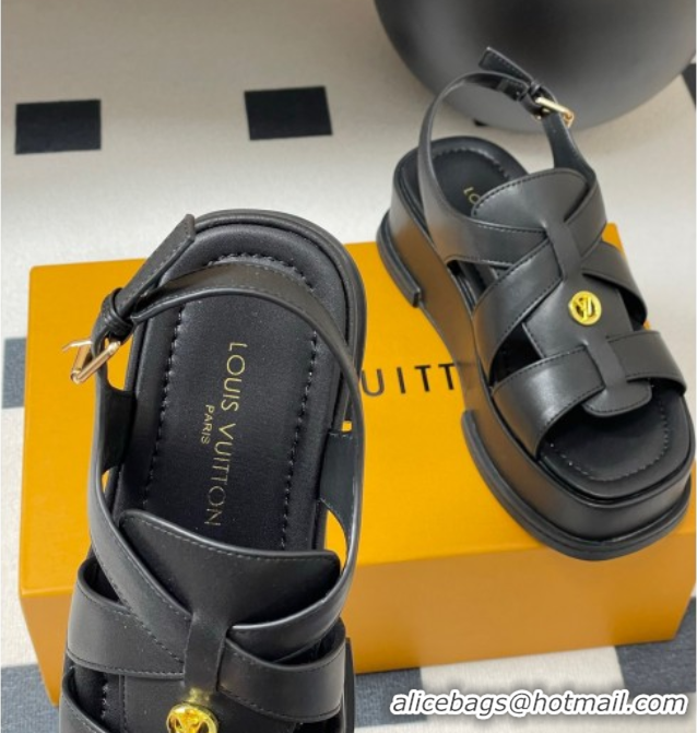 Fashion Louis Vuitton Maya Flatform Sandals 5cm in Calf Leather Black 2025 1ACYJL 0607062