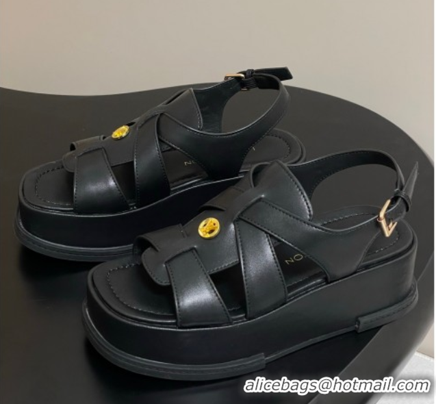 Fashion Louis Vuitton Maya Flatform Sandals 5cm in Calf Leather Black 2025 1ACYJL 0607062