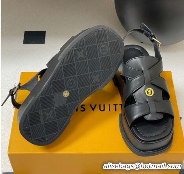 Fashion Louis Vuitton Maya Flatform Sandals 5cm in Calf Leather Black 2025 1ACYJL 0607062