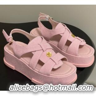 Stylish Louis Vuitton Maya Flatform Sandals 5cm in Monogram Denim Pink 2025 1ACYJL 0607056