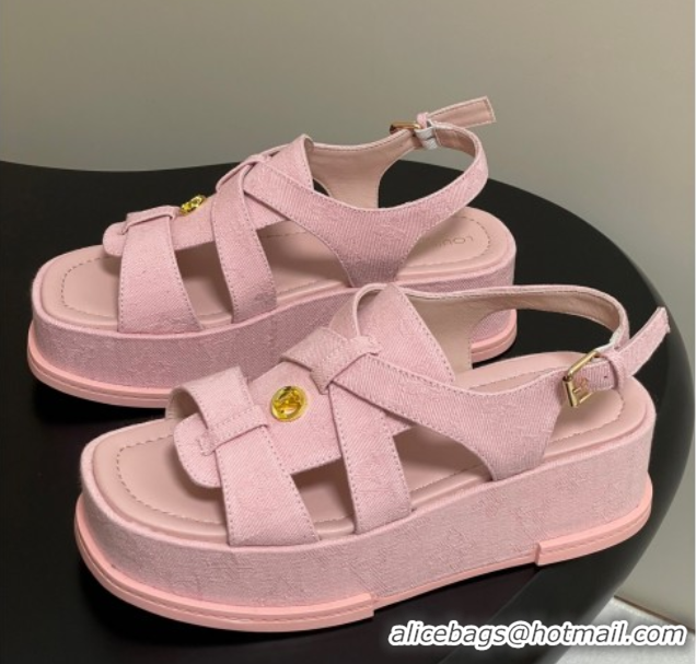 Stylish Louis Vuitton Maya Flatform Sandals 5cm in Monogram Denim Pink 2025 1ACYJL 0607056
