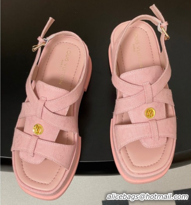 Stylish Louis Vuitton Maya Flatform Sandals 5cm in Monogram Denim Pink 2025 1ACYJL 0607056