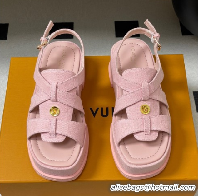 Stylish Louis Vuitton Maya Flatform Sandals 5cm in Monogram Denim Pink 2025 1ACYJL 0607056