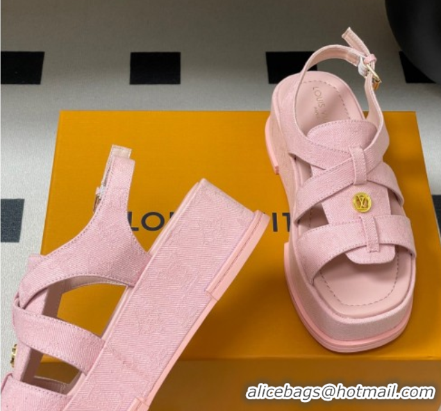Stylish Louis Vuitton Maya Flatform Sandals 5cm in Monogram Denim Pink 2025 1ACYJL 0607056