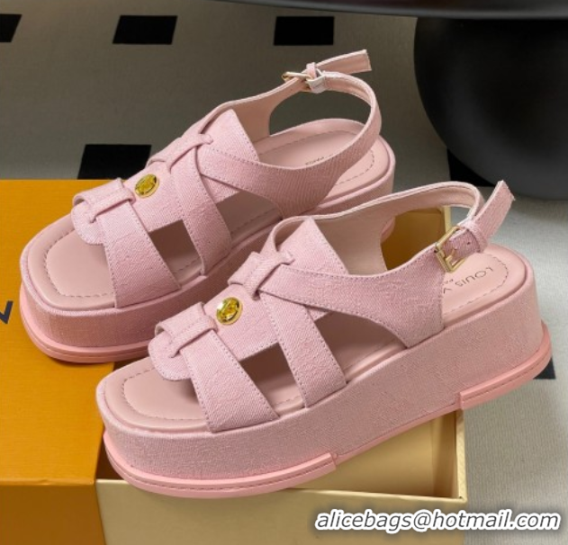 Stylish Louis Vuitton Maya Flatform Sandals 5cm in Monogram Denim Pink 2025 1ACYJL 0607056