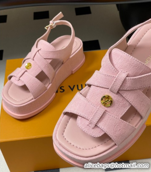 Stylish Louis Vuitton Maya Flatform Sandals 5cm in Monogram Denim Pink 2025 1ACYJL 0607056