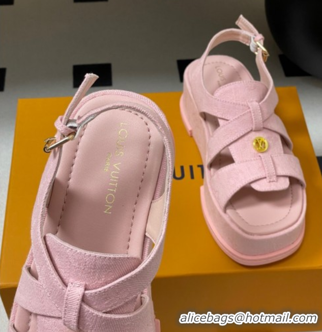 Stylish Louis Vuitton Maya Flatform Sandals 5cm in Monogram Denim Pink 2025 1ACYJL 0607056