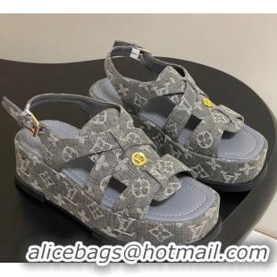 Hot Style Louis Vuitton Maya Flatform Sandals 5cm in Monogram Denim Grey 2025 1ACYJL 0607058