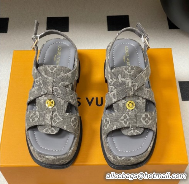 Hot Style Louis Vuitton Maya Flatform Sandals 5cm in Monogram Denim Grey 2025 1ACYJL 0607058