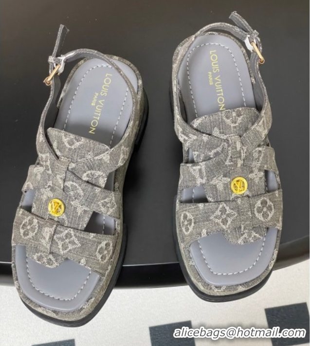 Hot Style Louis Vuitton Maya Flatform Sandals 5cm in Monogram Denim Grey 2025 1ACYJL 0607058