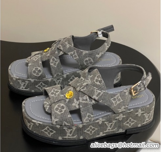 Hot Style Louis Vuitton Maya Flatform Sandals 5cm in Monogram Denim Grey 2025 1ACYJL 0607058