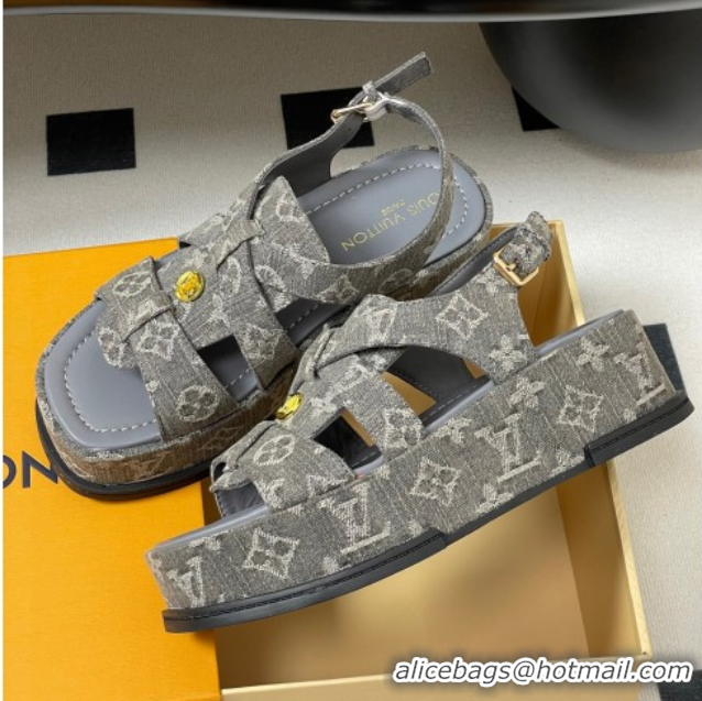 Hot Style Louis Vuitton Maya Flatform Sandals 5cm in Monogram Denim Grey 2025 1ACYJL 0607058