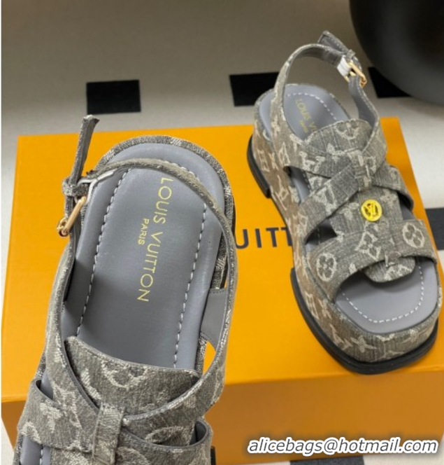 Hot Style Louis Vuitton Maya Flatform Sandals 5cm in Monogram Denim Grey 2025 1ACYJL 0607058