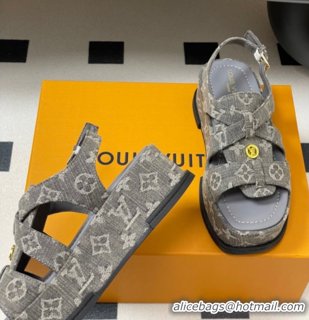 Hot Style Louis Vuitton Maya Flatform Sandals 5cm in Monogram Denim Grey 2025 1ACYJL 0607058
