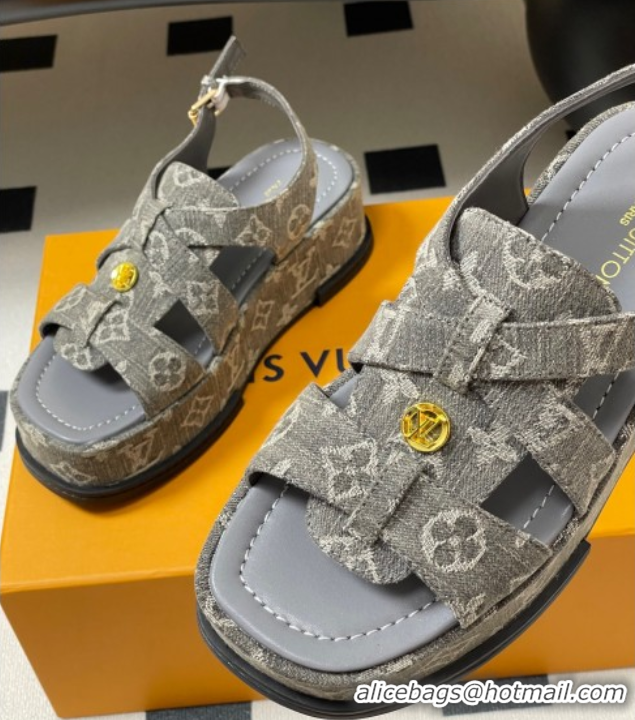 Hot Style Louis Vuitton Maya Flatform Sandals 5cm in Monogram Denim Grey 2025 1ACYJL 0607058