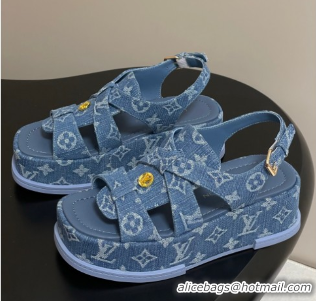 Buy New Cheap Louis Vuitton Maya Flatform Sandals 5cm in Monogram Denim Blue 2025 1ACYJL 0607059