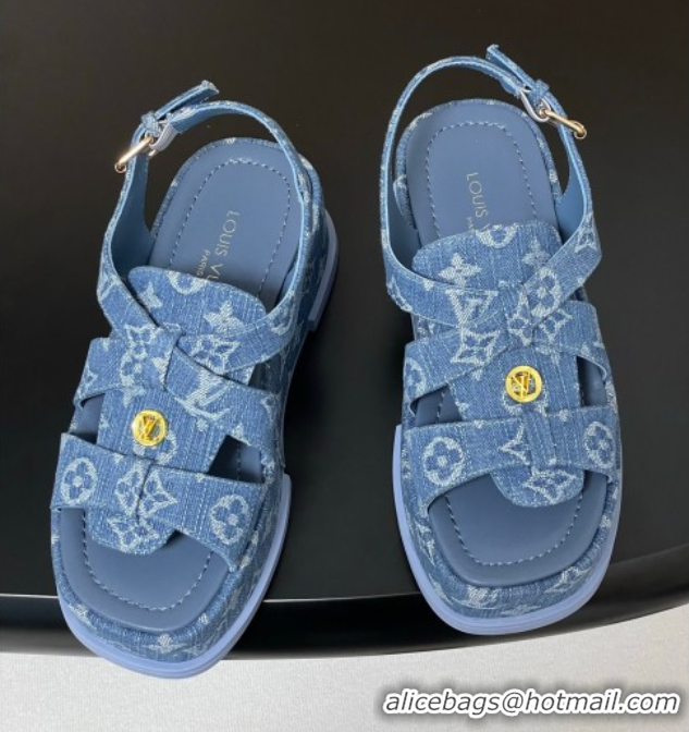 Buy New Cheap Louis Vuitton Maya Flatform Sandals 5cm in Monogram Denim Blue 2025 1ACYJL 0607059