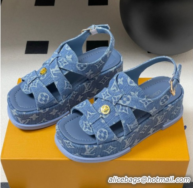 Buy New Cheap Louis Vuitton Maya Flatform Sandals 5cm in Monogram Denim Blue 2025 1ACYJL 0607059