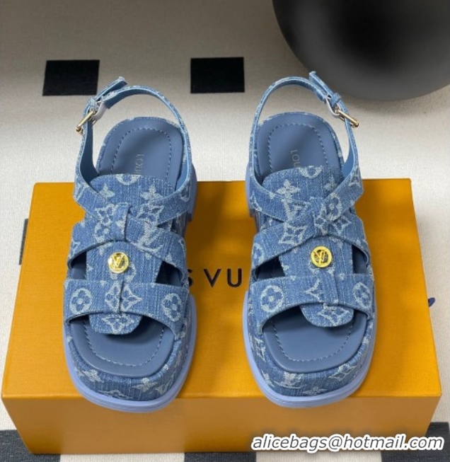 Buy New Cheap Louis Vuitton Maya Flatform Sandals 5cm in Monogram Denim Blue 2025 1ACYJL 0607059