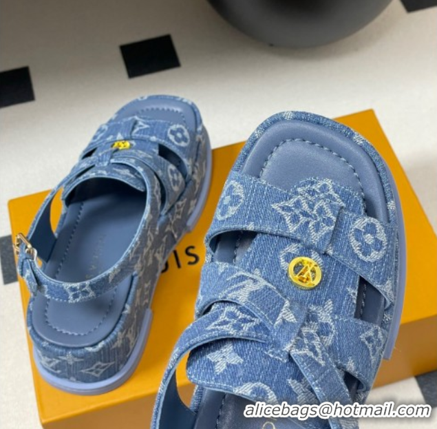 Buy New Cheap Louis Vuitton Maya Flatform Sandals 5cm in Monogram Denim Blue 2025 1ACYJL 0607059