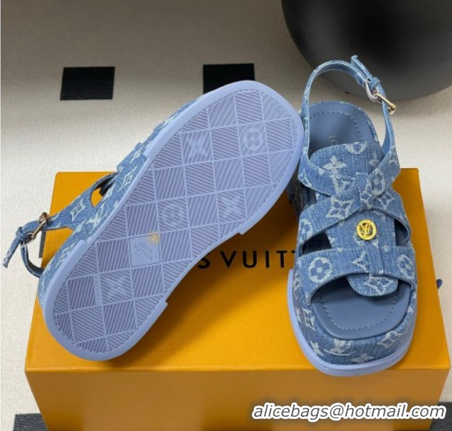 Buy New Cheap Louis Vuitton Maya Flatform Sandals 5cm in Monogram Denim Blue 2025 1ACYJL 0607059
