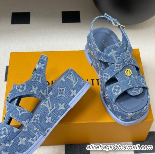Buy New Cheap Louis Vuitton Maya Flatform Sandals 5cm in Monogram Denim Blue 2025 1ACYJL 0607059