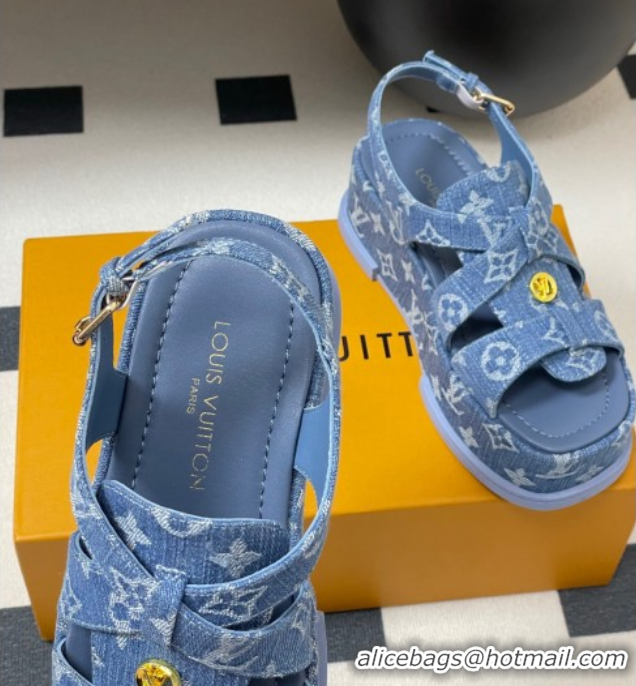 Buy New Cheap Louis Vuitton Maya Flatform Sandals 5cm in Monogram Denim Blue 2025 1ACYJL 0607059