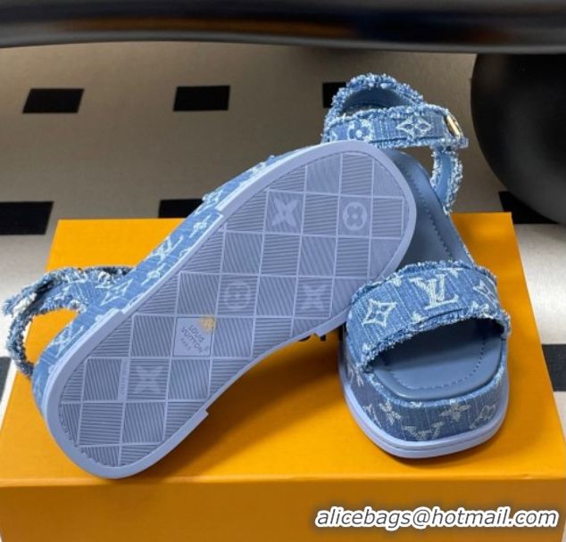Stylish Louis Vuitton Maya Platform Sandals 5cm in Denim with Fringe Blue 0607063