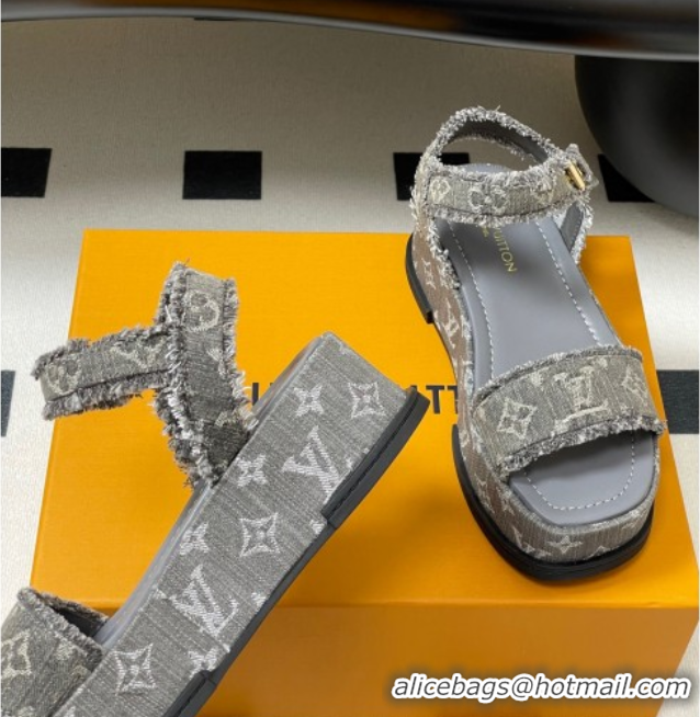 1:1 Louis Vuitton Maya Platform Sandals 5cm in Denim with Fringe Grey 0607065