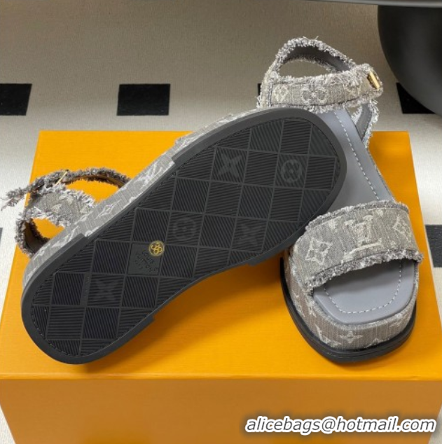 1:1 Louis Vuitton Maya Platform Sandals 5cm in Denim with Fringe Grey 0607065